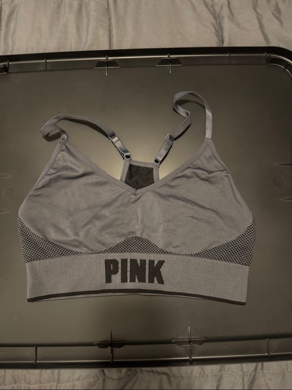 PINK Victoria's Secret Gray Seamless Mesh-Trim Sports Bra
